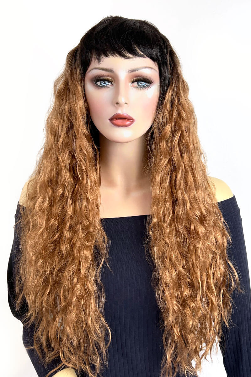 Long blonde wig with crimped mermaid waves: Astrid brown and blonde 4TN27