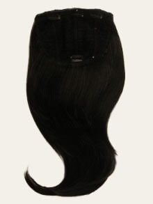 Black hair extension on a white background. . Volume and Height Booster Hairpiece: Blaise black 1B