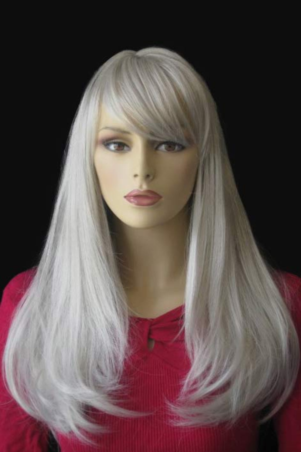 Long silver/grey wig in razor cut, face framing style: London