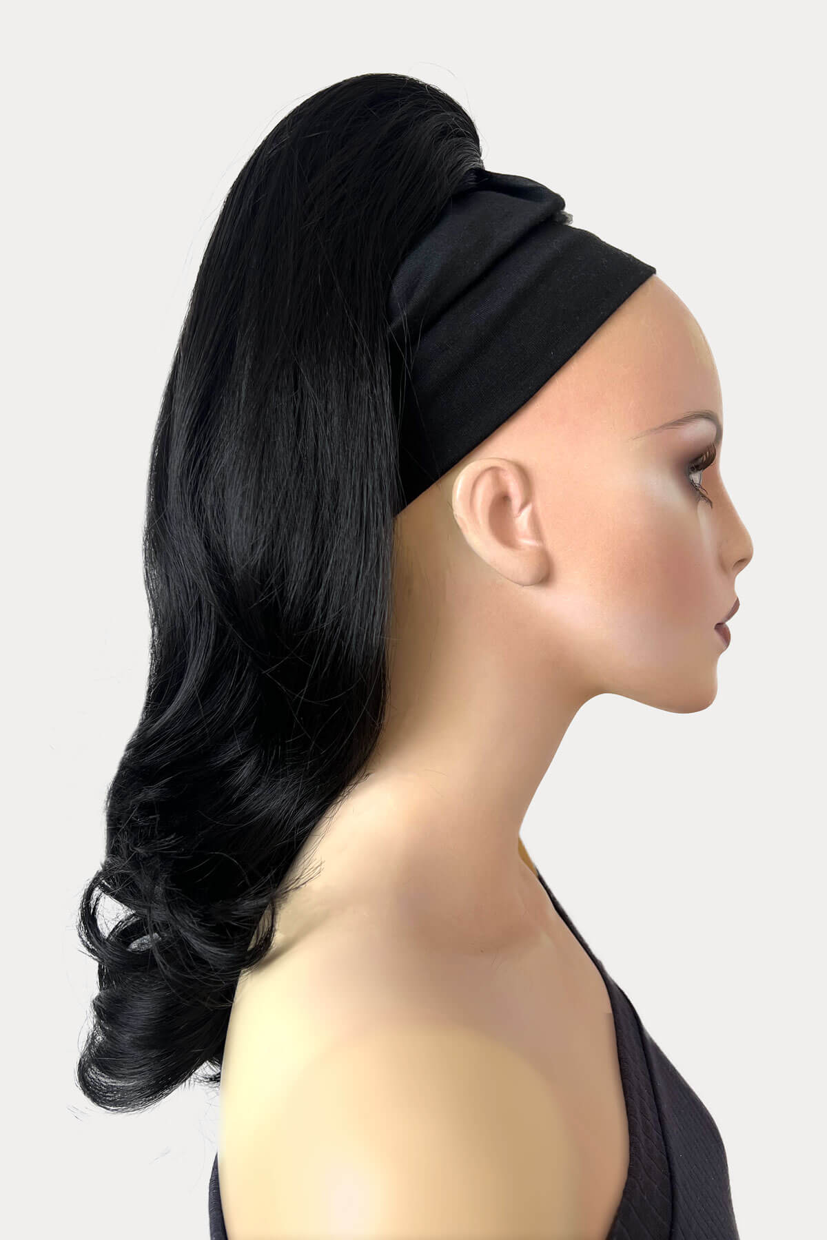 Ponytail hairpiece extension, layered with waves: Elsa black 1B