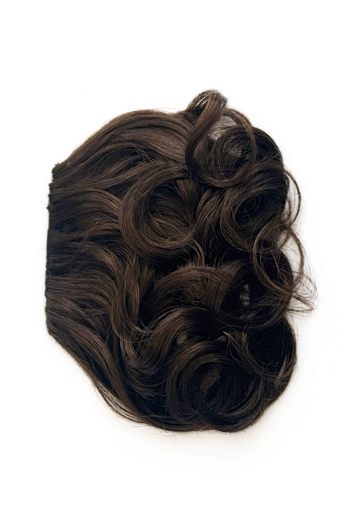 Brown hairpiece with wavy texture on a white background. Curly 1940s style clip-in fringe hairpiece/clip-in bangs: Bunny brown 6