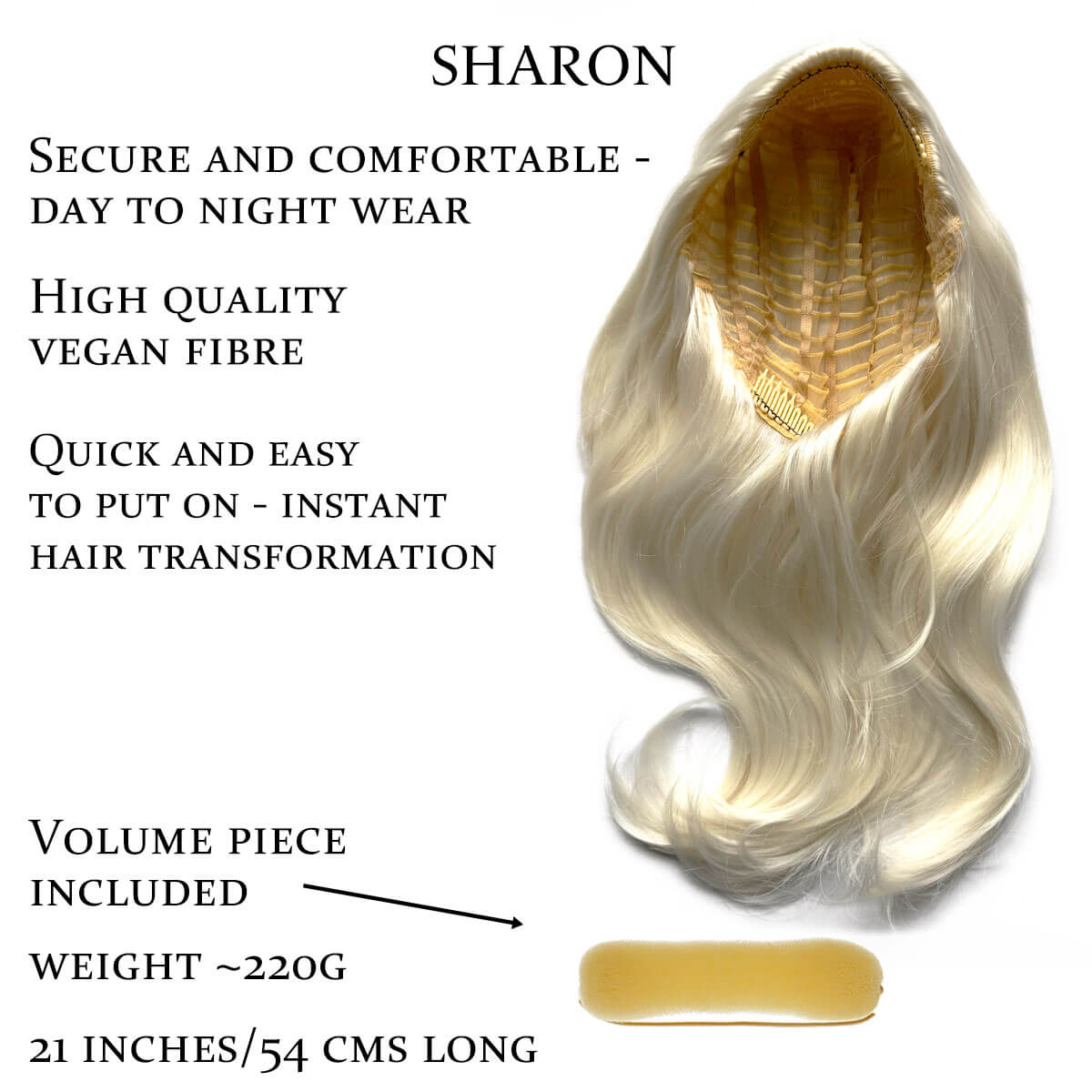Half wig hairpiece, long and wavy, Flexihair (Heat styleable) and volume ring for high crown: Sharon platinum blonde 1001