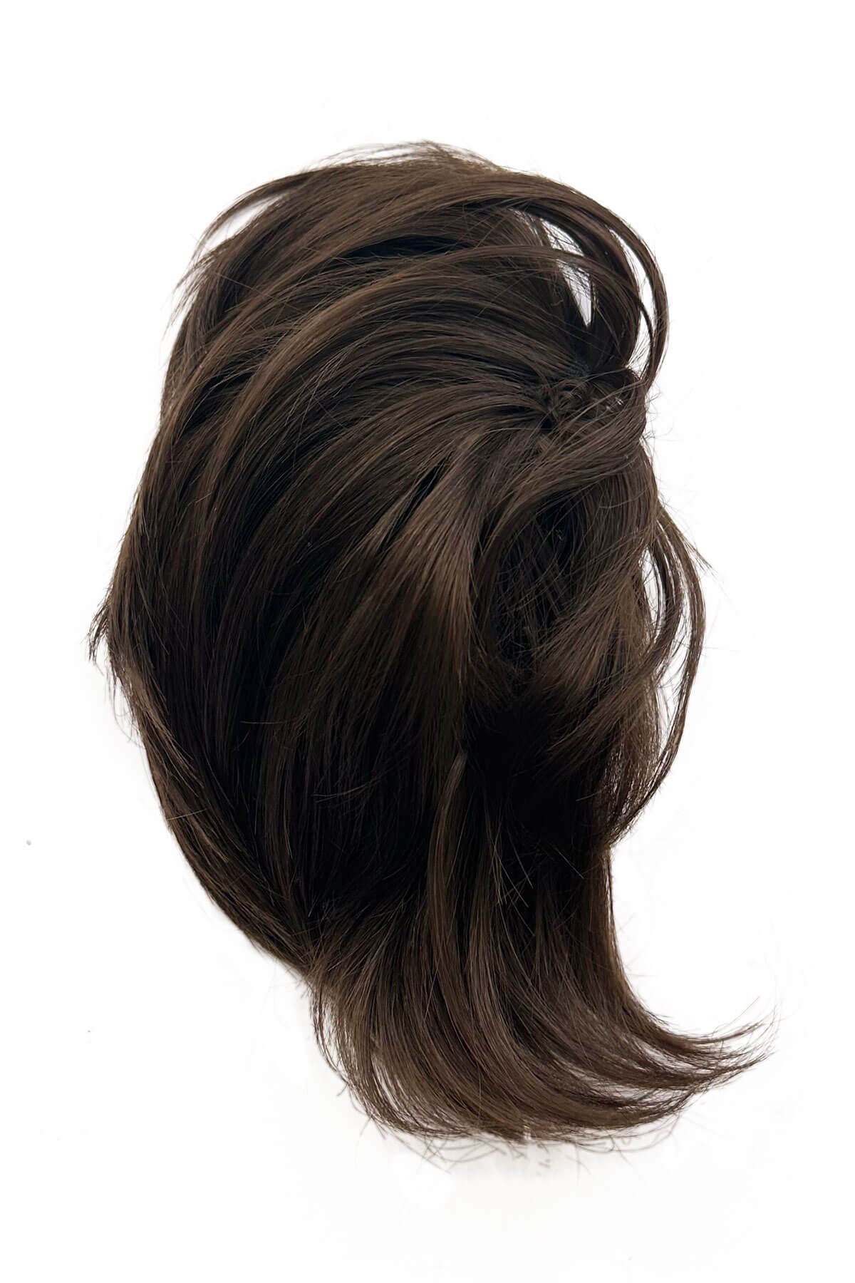 Brown hairpiece on a white background. Clip in hairpiece, ponytail, short, flexihair: Leela dark chocolate brown 6