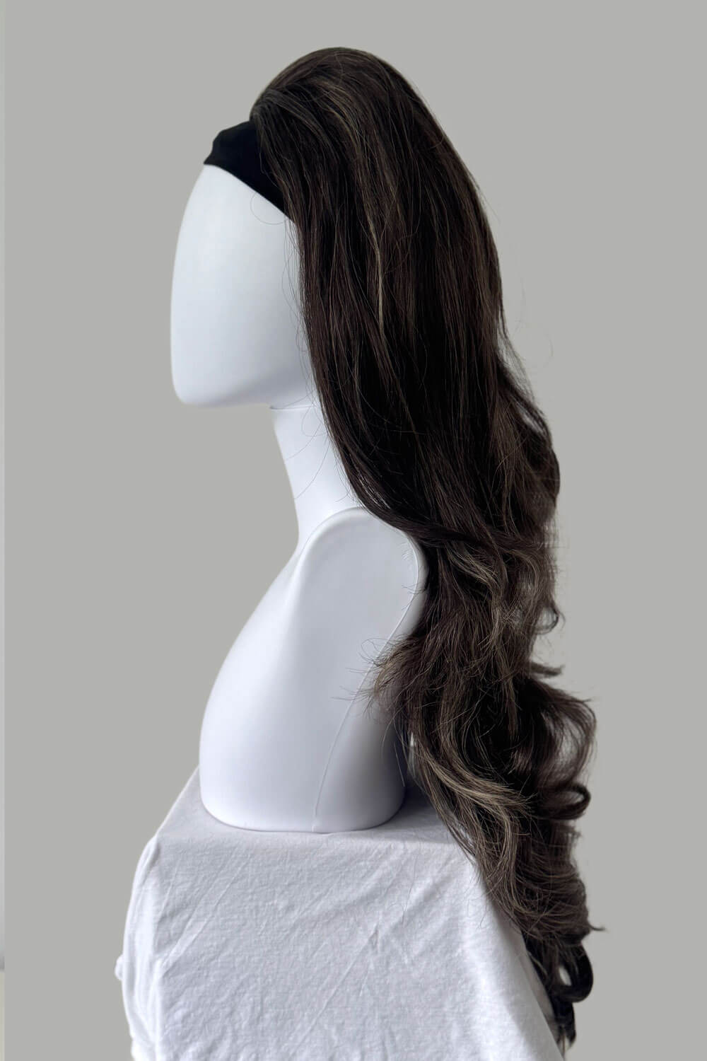High crown long, wavy half wig and volume ring: Bardot brown and blonde 6H24