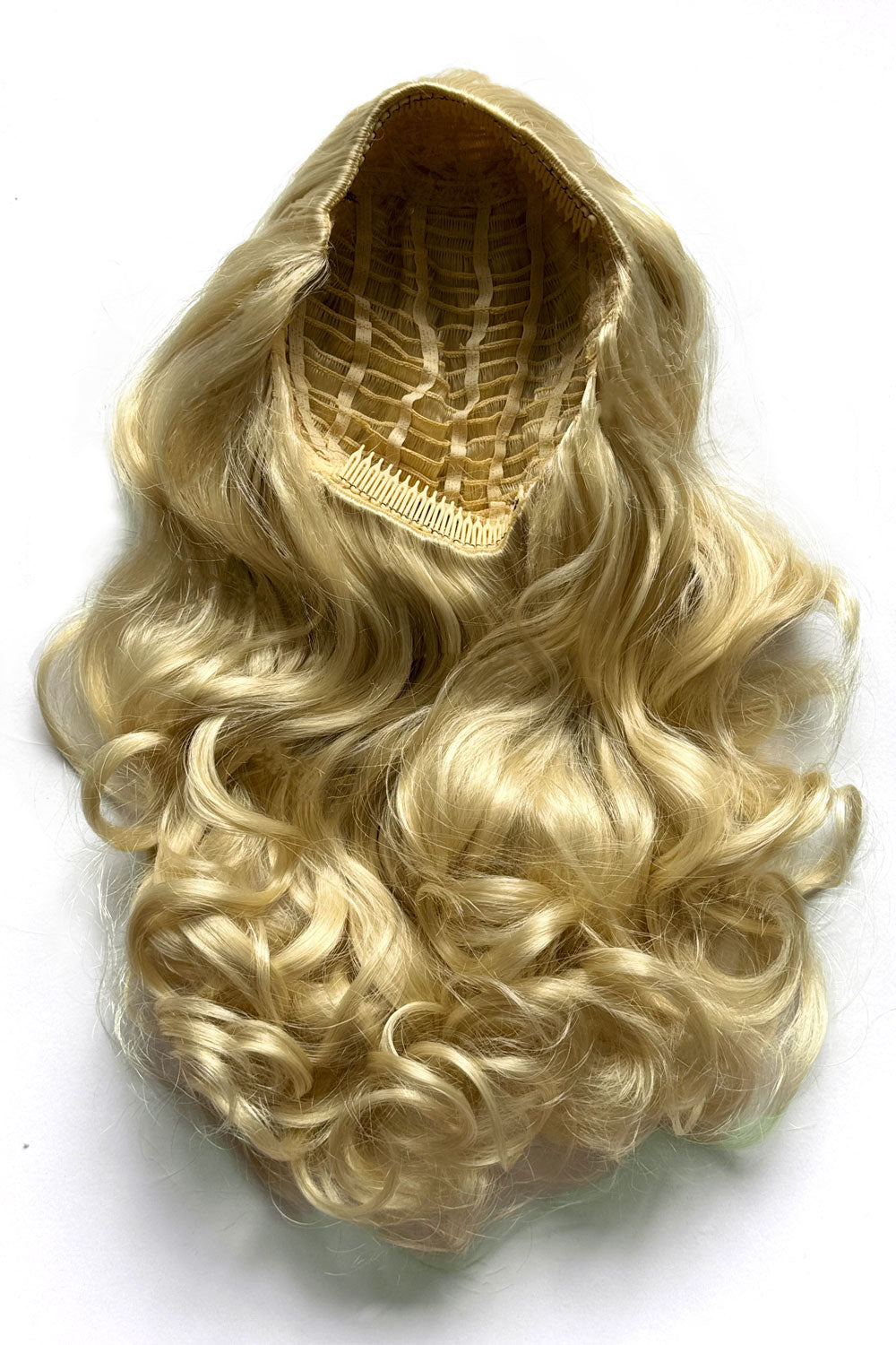 Curly blonde half wig hairpiece extension (3/4 wig), long: Meana champagne blonde 613