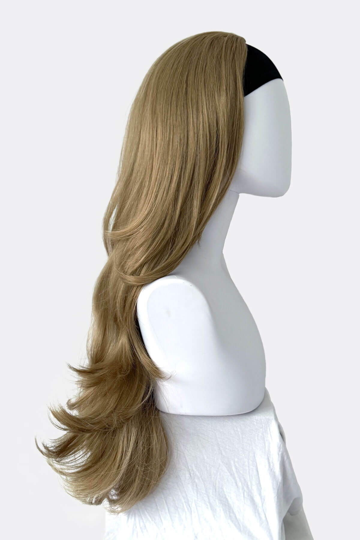 Long blonde half wig hairpiece (3/4 wig) loose curls: Frankii ash blonde 24