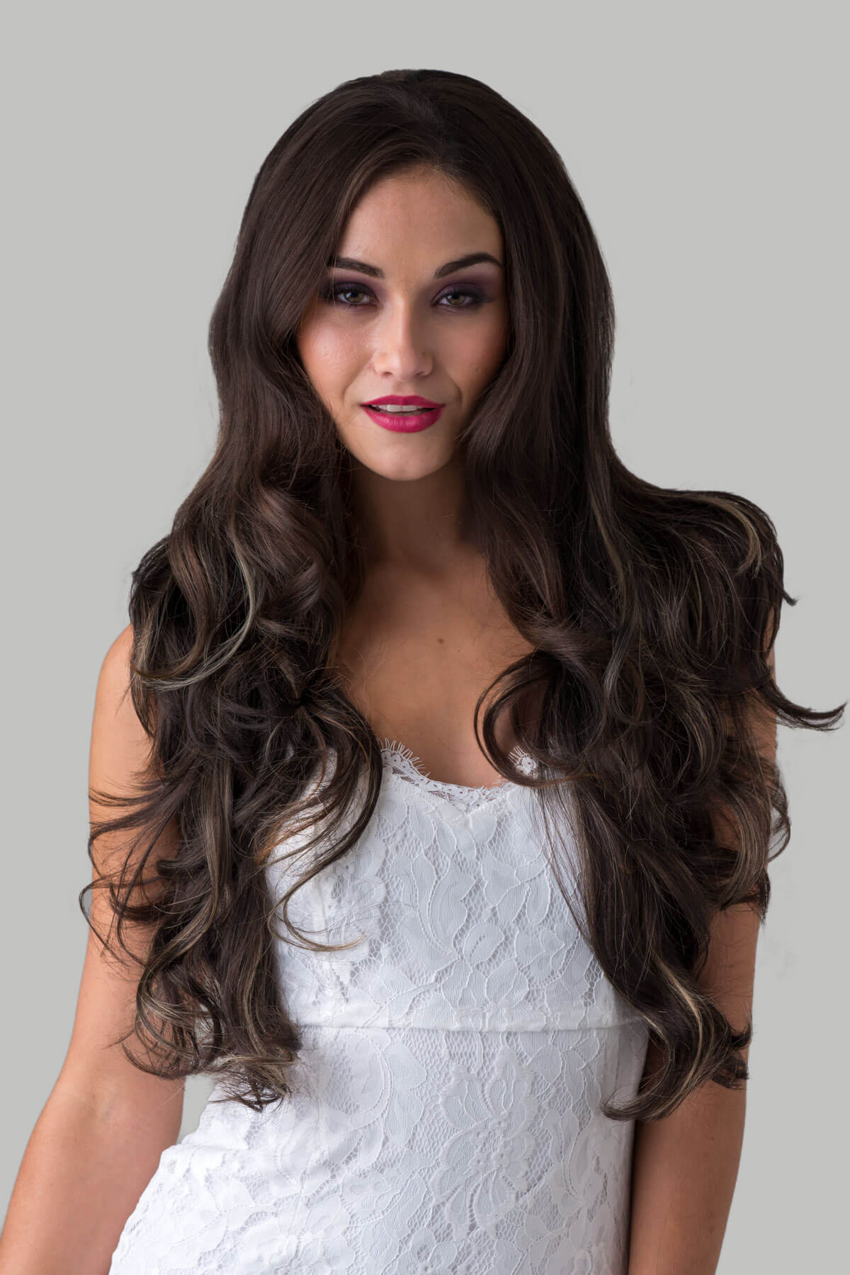 Brown half wig hairpiece, full, long with gentle waves: Taya dark chocolate brown 6