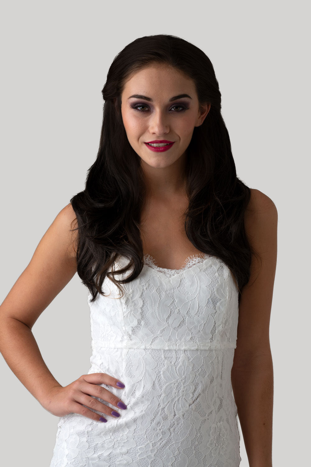 Brown half wig hairpiece (3/4 wig), gently layered: Briar dark brown 4