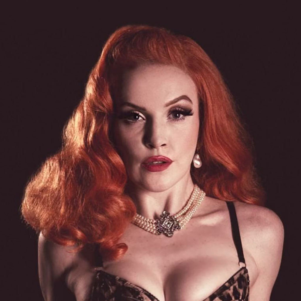 1950s style shoulder length half wig hairpiece with beautiful vintage waves: Onyx ginger