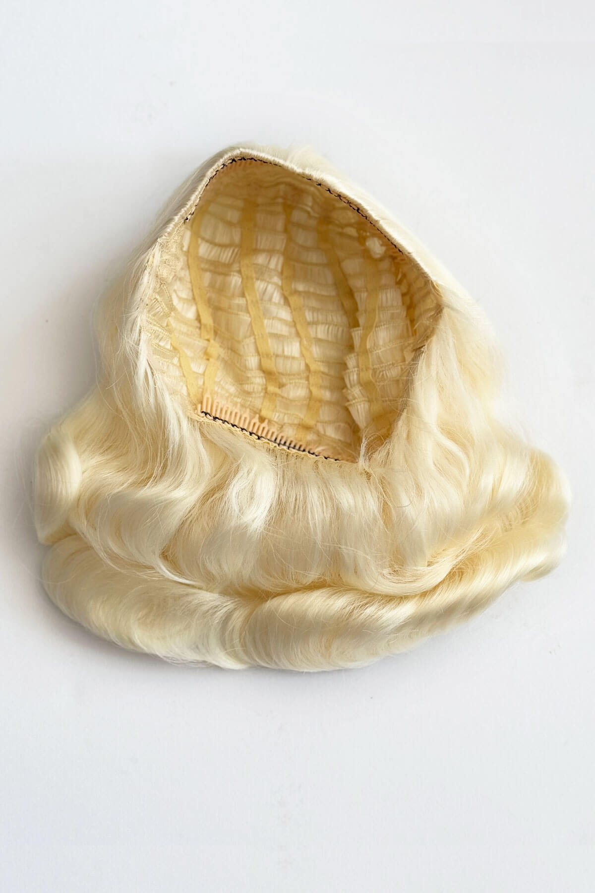 1940s style half wig hairpiece with beautiful marcel waves: Virginia platinum 10001
