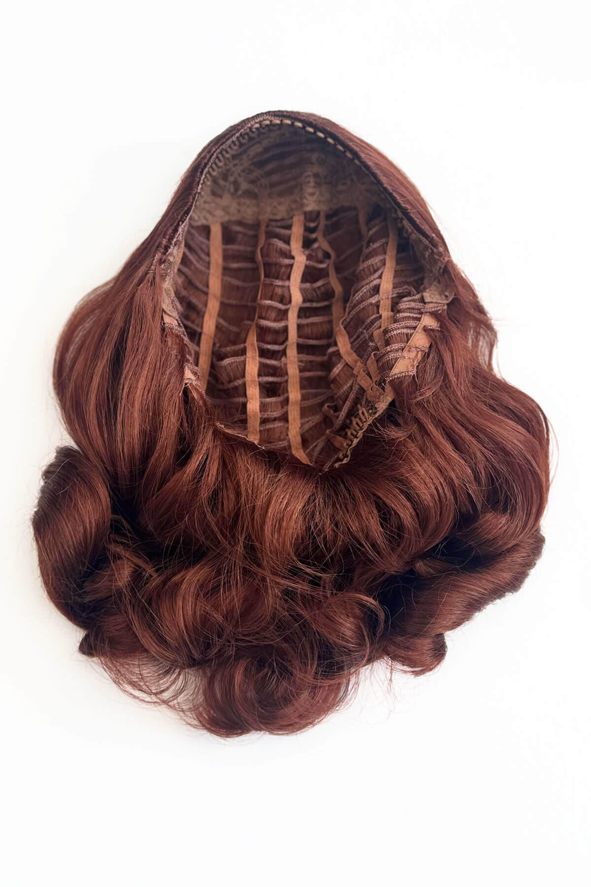 1940s style half wig hairpiece with beautiful marcel waves: Virginia copper red 130