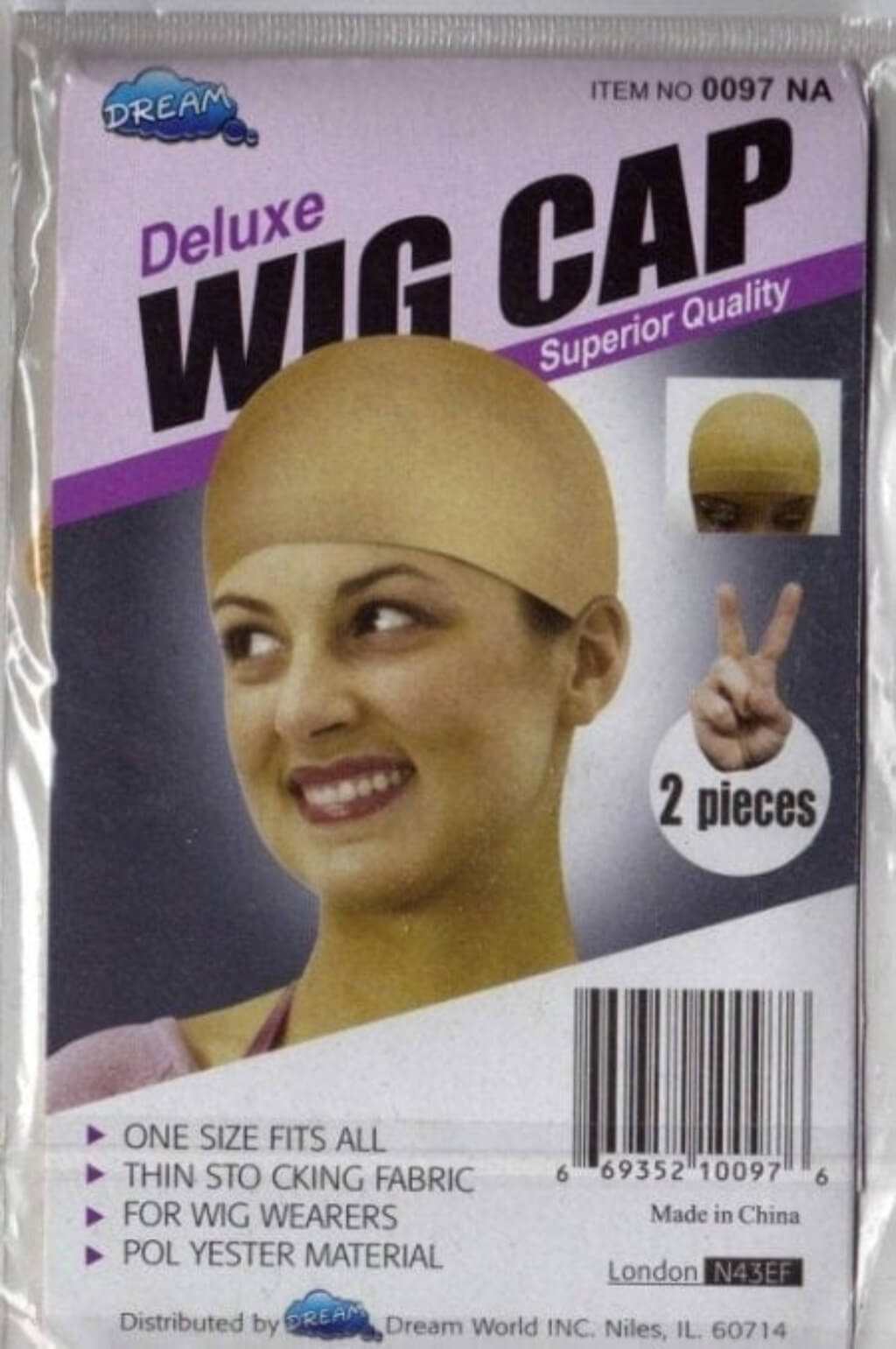 Packaged wig cap with a woman's face on the label. 2 x Wig Caps