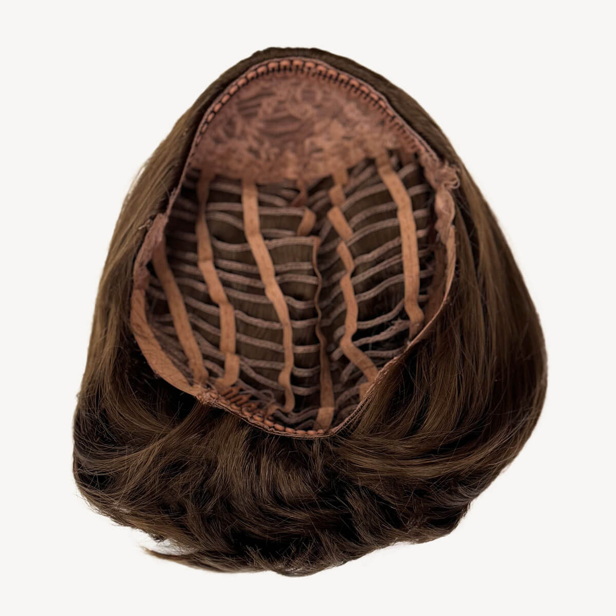 Brown half wig hairpiece on a white background. Bob half wig hairpiece, Flexihair: Amelie chestnut brown 8