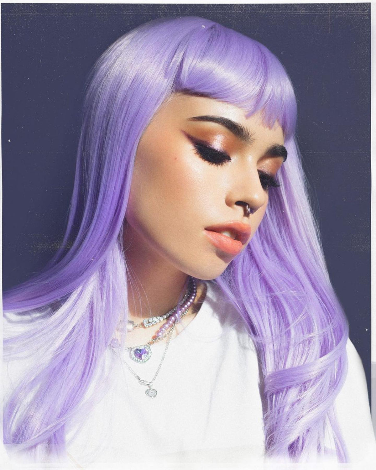 Long, Pink-Purple Wig With Short, Straight Fringe: Seraphina