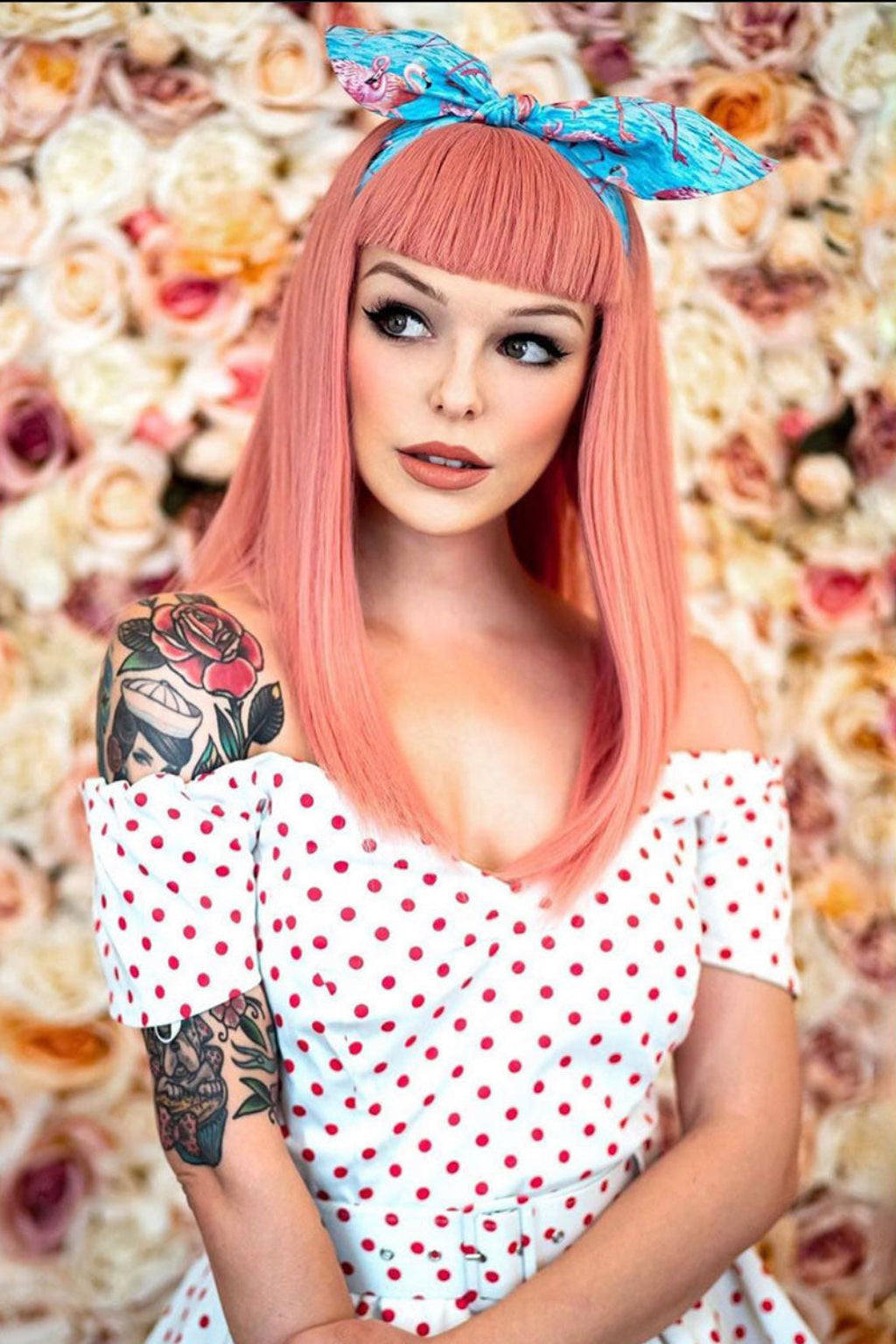 Long Pink Wig With Short, Straight Fringe: Stephanie
