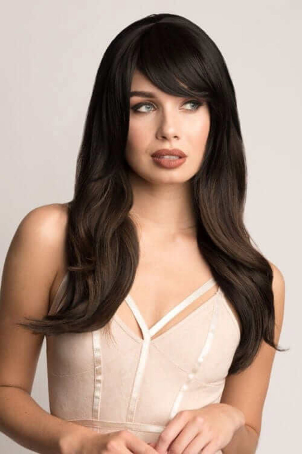 Clip in fringe hairpiece, thick, long, sweeping/clip-in bangs: Nova