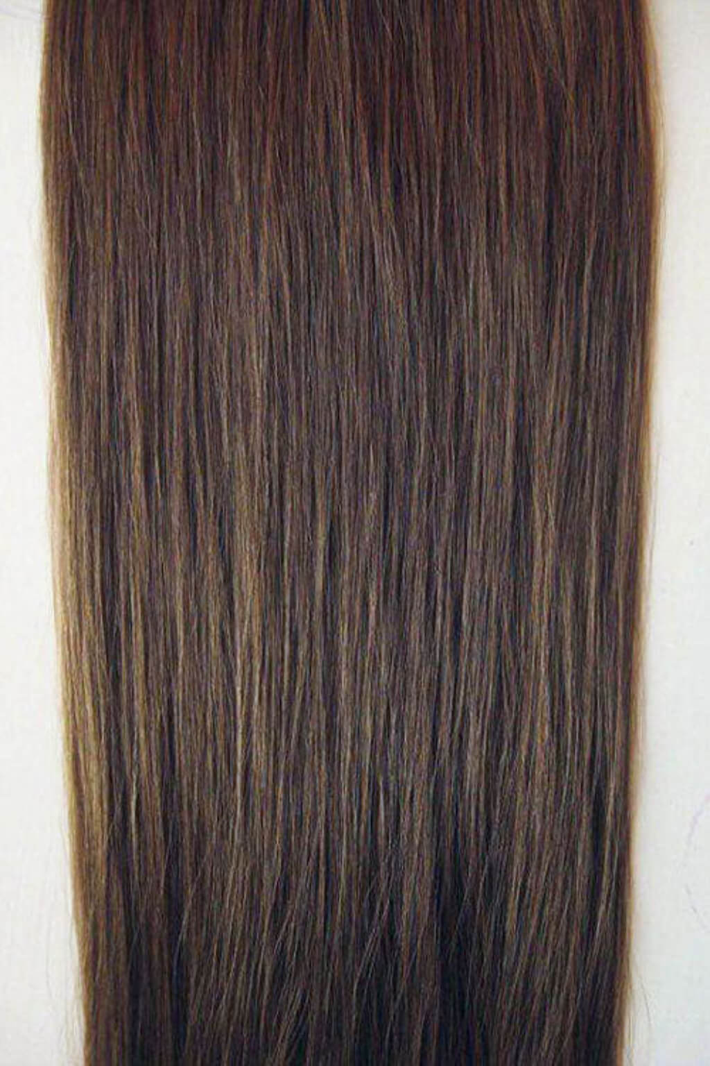 Clip-in hair extensions, straight, 6 piece, full head, 150g, 24 inches long. Colour light brown 12