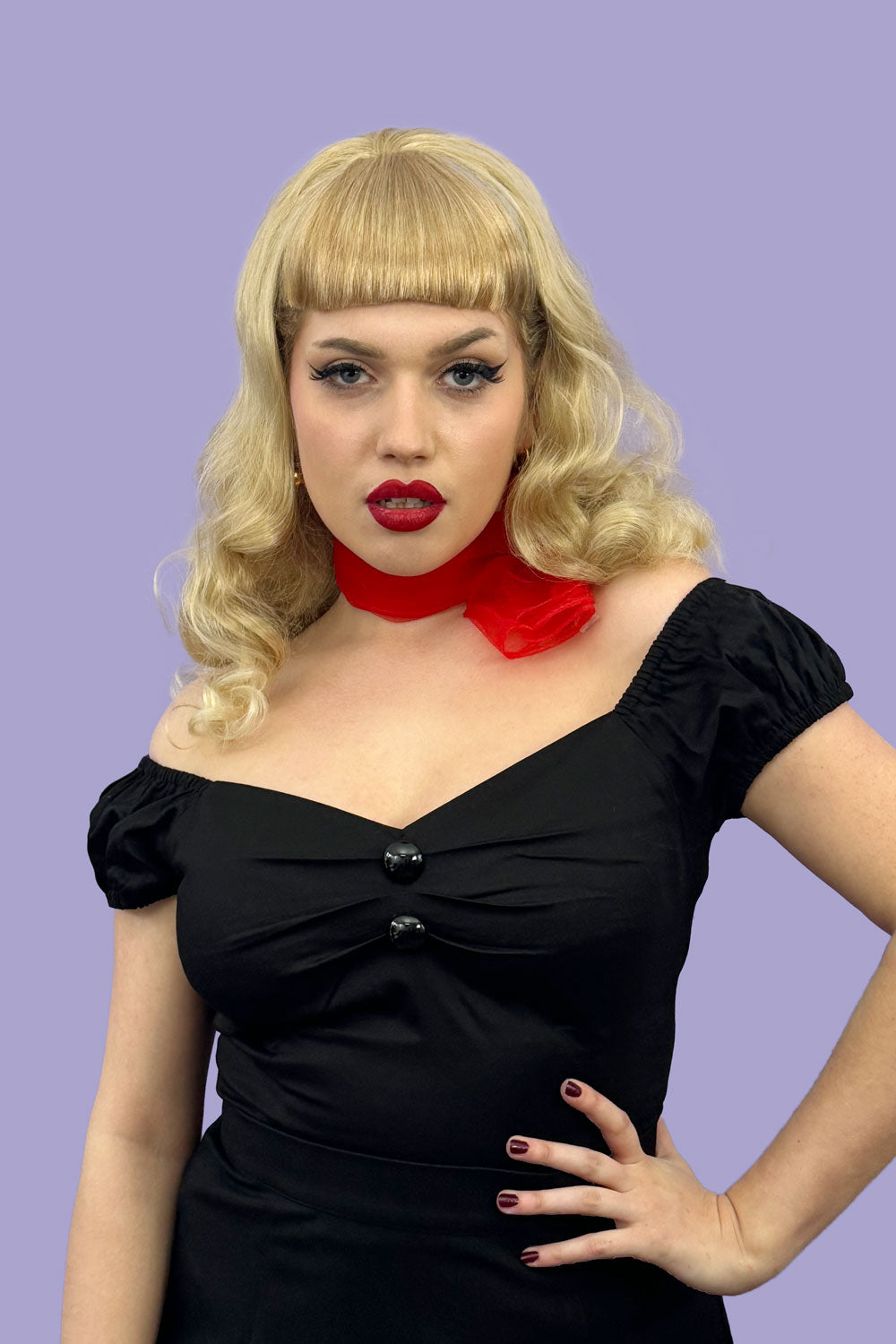 Clip-in fringe hairpiece/clip-in micro-bangs, thick, straight retro rockabilly style: Ida blonde 613T24