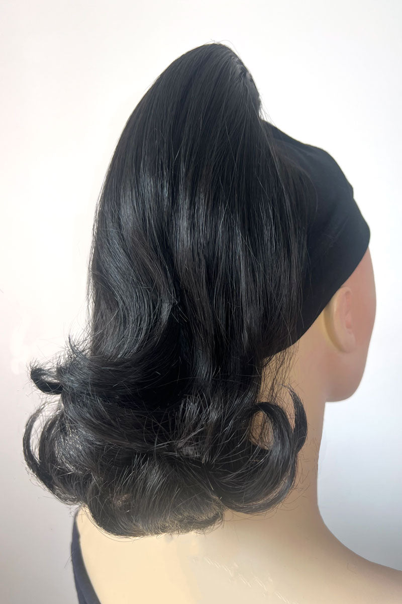 Ponytail hairpiece, shoulder length with flick/flip, retro 1960s style: Ariana Black 1B