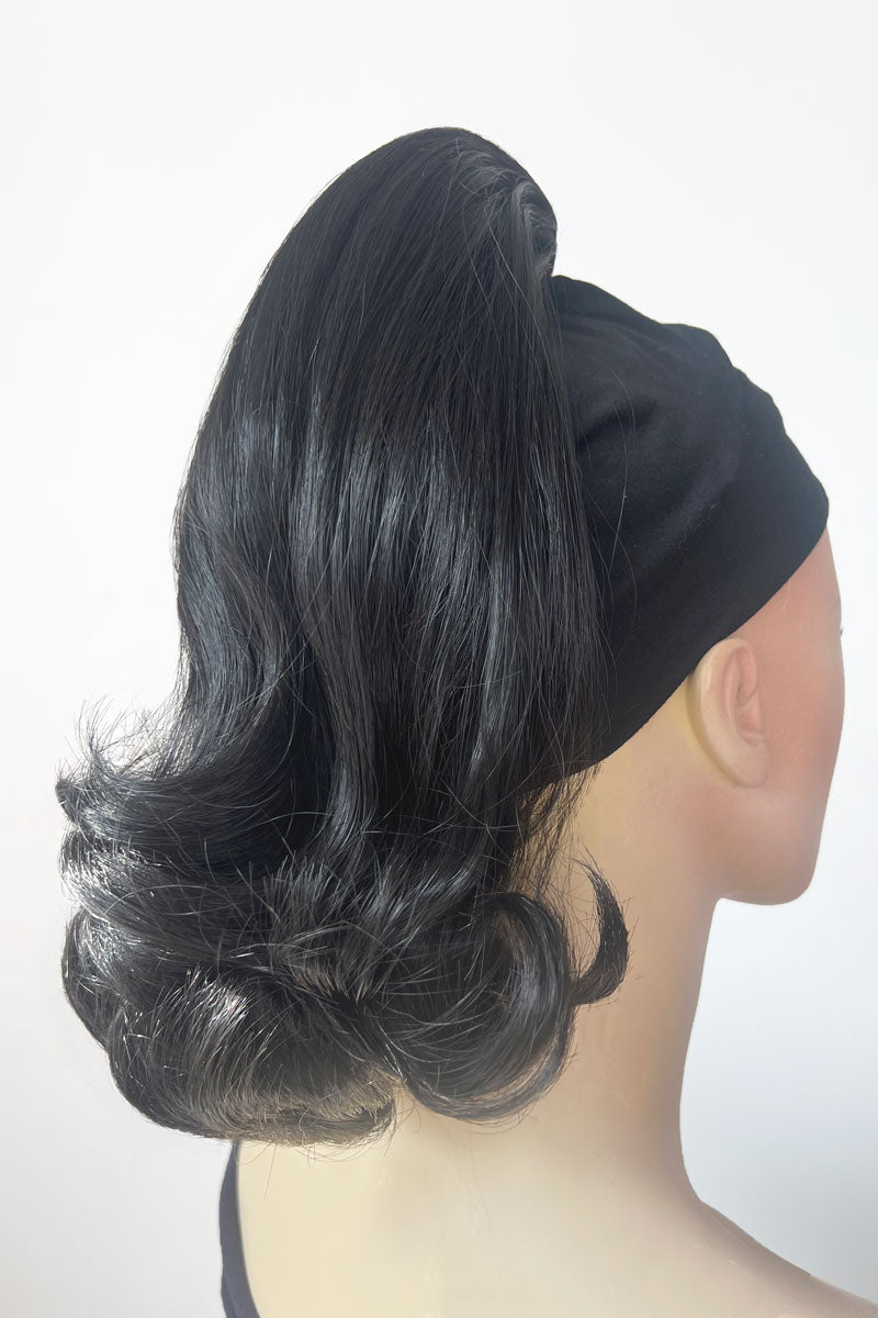 Ponytail hairpiece, shoulder length with flick/flip, retro 1960s style: Ariana Black 1B