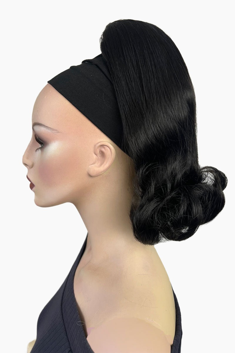 Ponytail hairpiece, shoulder length with flick/flip, retro 1960s style: Ariana Black 1B