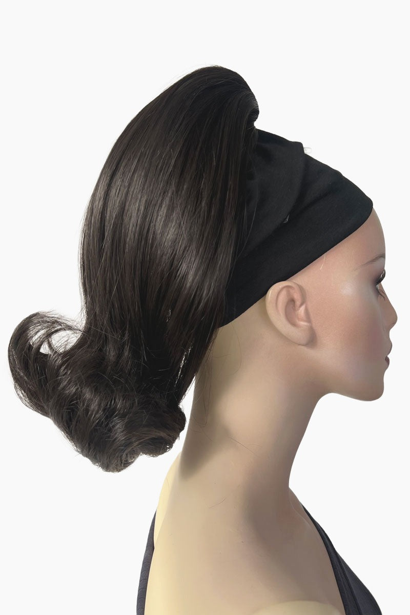 Ponytail hairpiece, shoulder length with flick/flip, retro 1960s style: Ariana dark brown 4