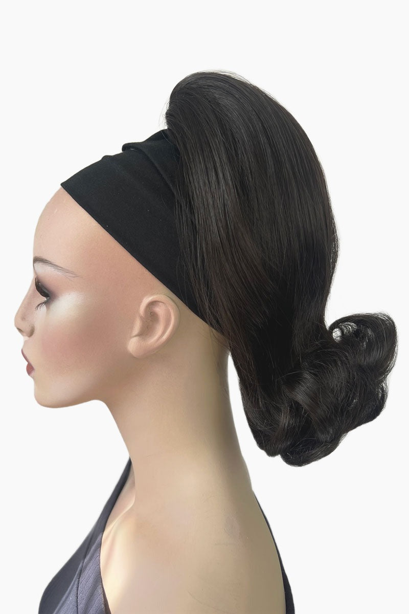 Ponytail hairpiece, shoulder length with flick/flip, retro 1960s style: Ariana dark brown 4