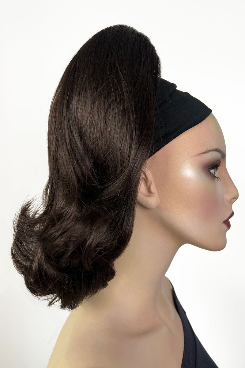 Ponytail hairpiece, shoulder length with flick/flip, retro 1960s style: Ariana Dark chocolate brown 6