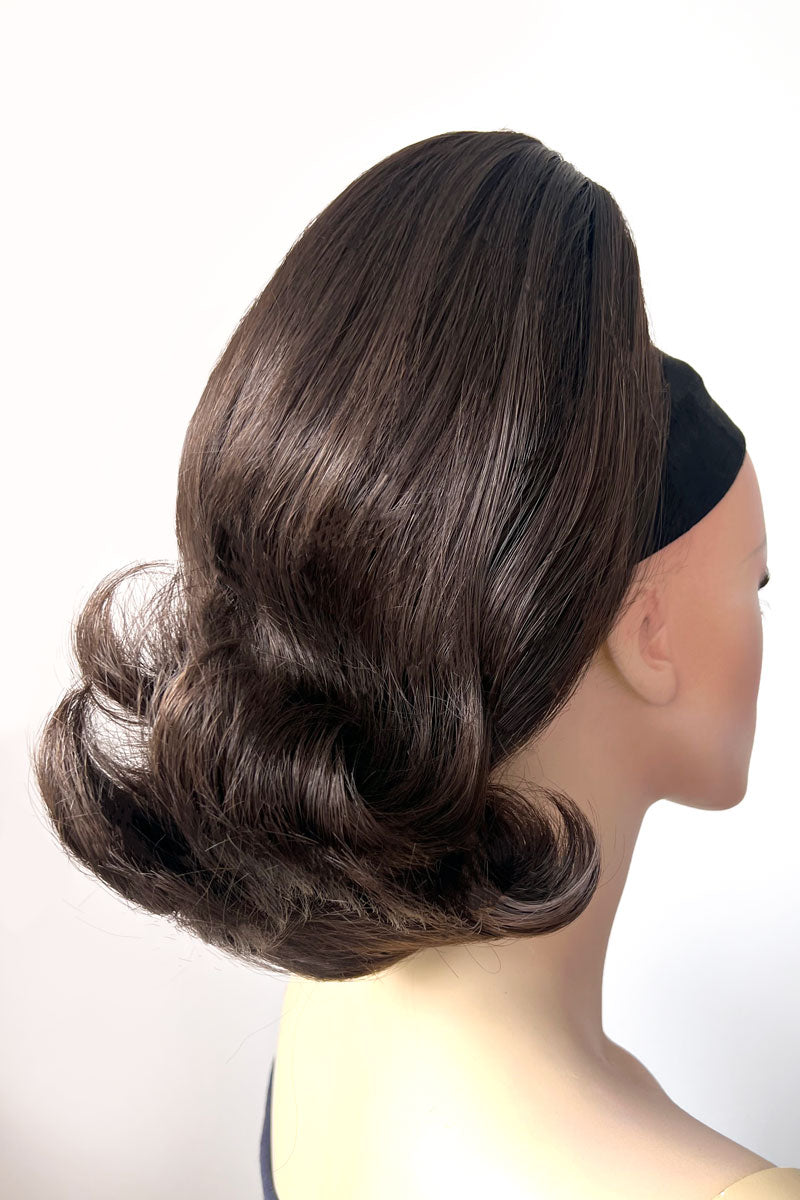 Ponytail hairpiece, shoulder length with flick/flip, retro 1960s style: Ariana Dark chocolate brown 6