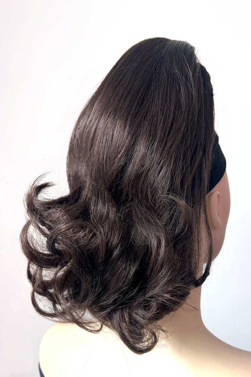 Ponytail hairpiece, shoulder length with flick/flip, retro 1960s style: Ariana Dark chocolate brown 6