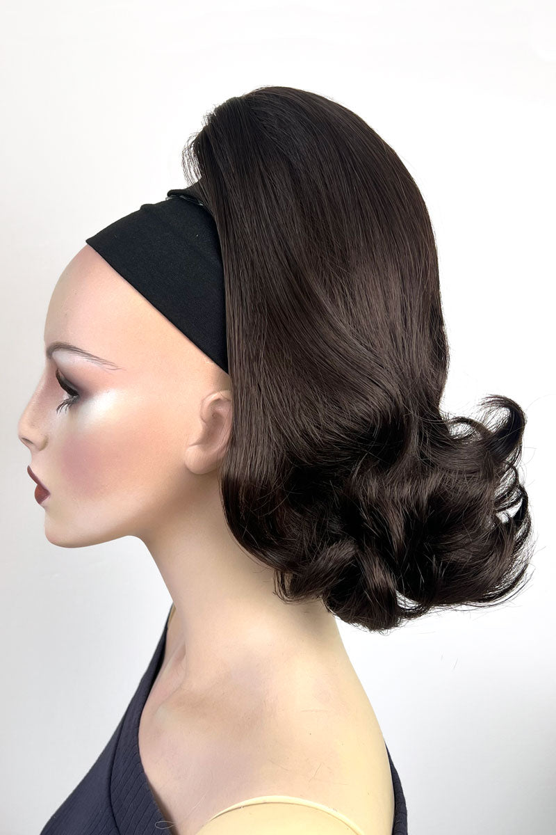 Ponytail hairpiece, shoulder length with flick/flip, retro 1960s style: Ariana Dark chocolate brown 6