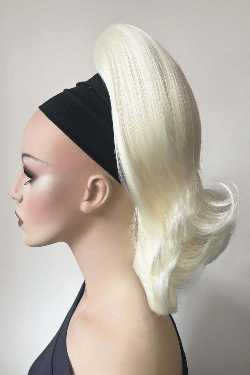 Ponytail hairpiece, shoulder length with flick/flip, retro 1960s style: Ariana Platinum blonde 1001