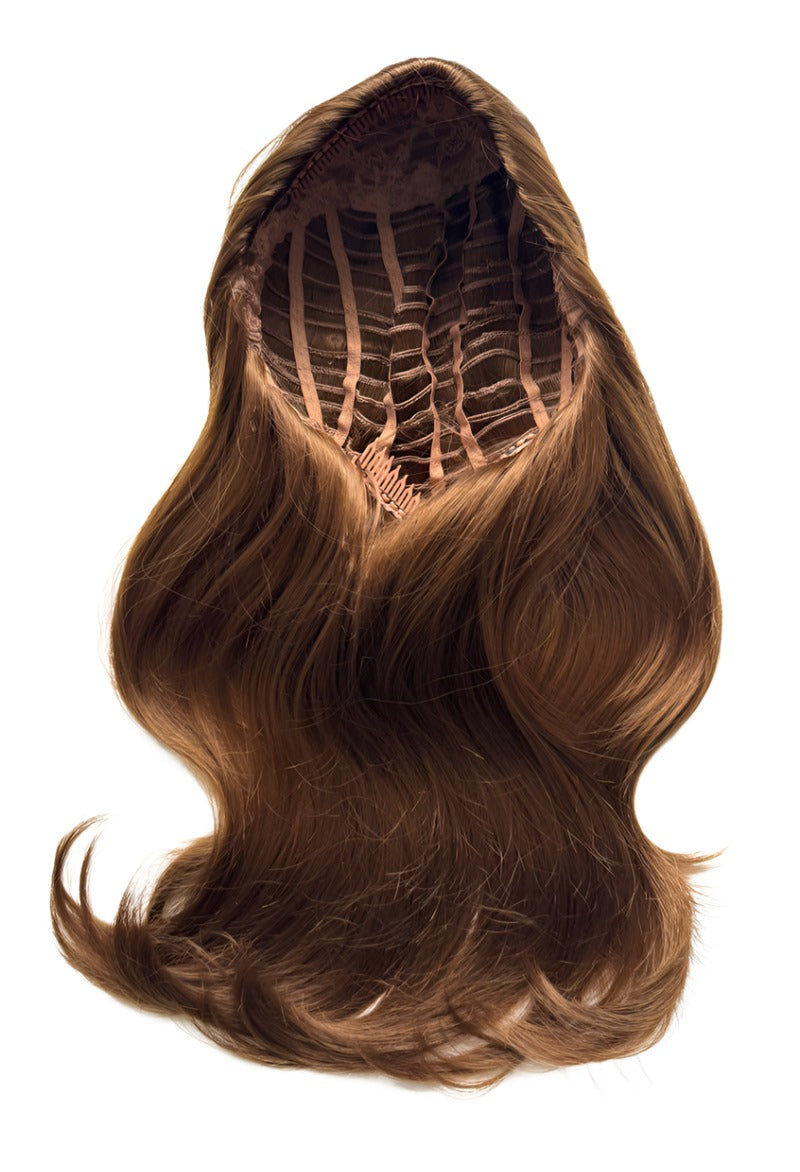 Half wig hairpiece, long and wavy, Flexihair (Heat styleable) and volume ring for high crown: Sharon light brown 12