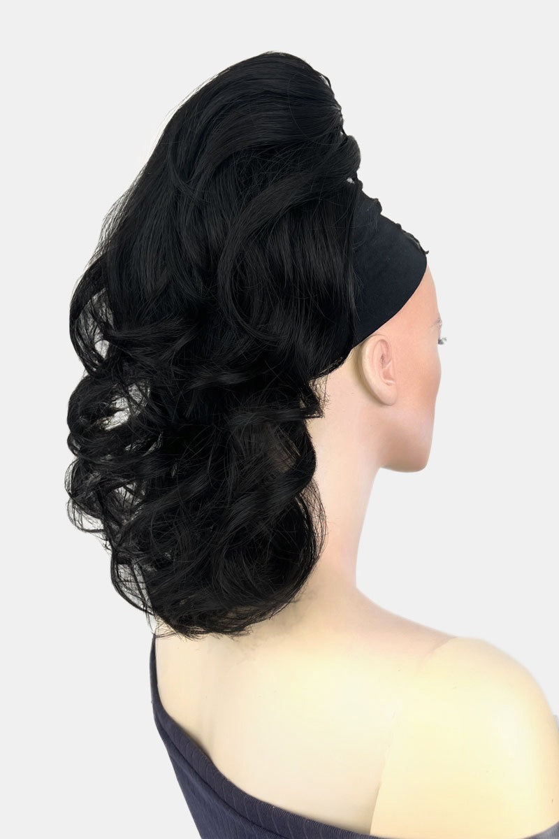 Curly ponytail extension clip-on hairpiece: Tulisa black 1B