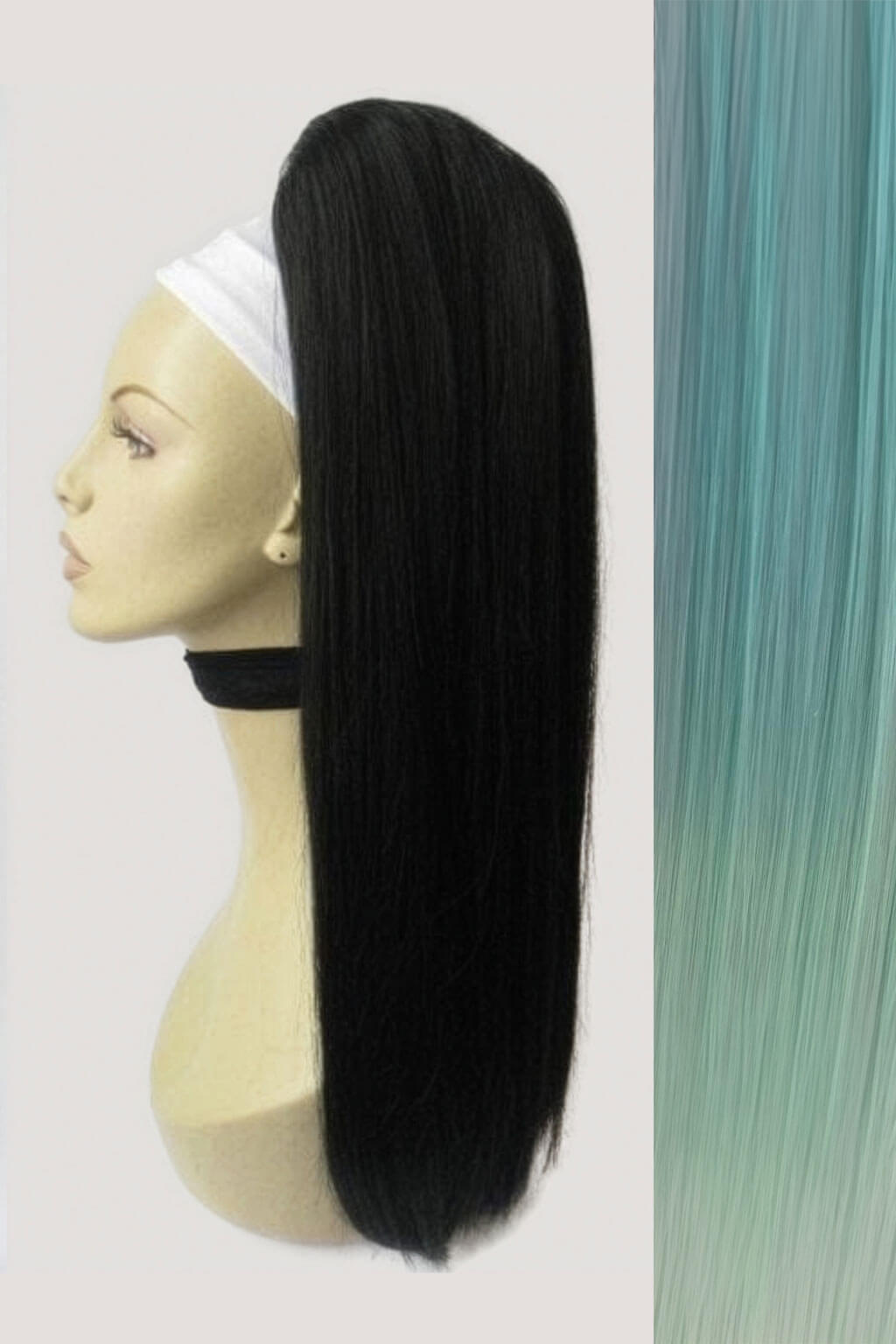 Long straight ponytail with coloured streak: Ayla with aqua blue streak