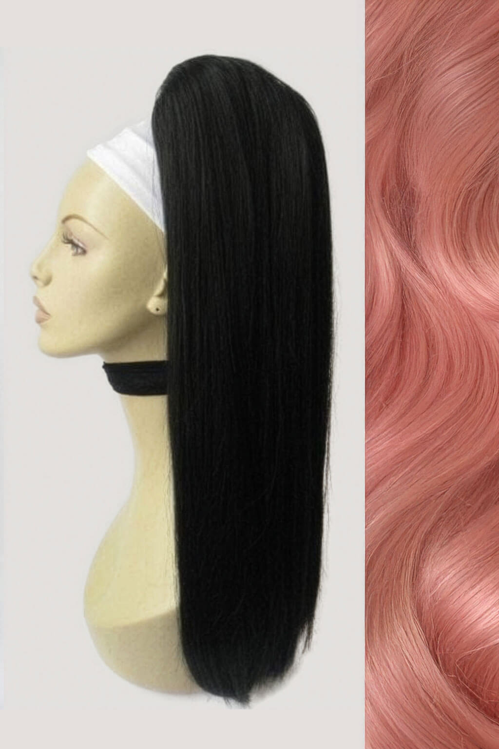 Long straight ponytail with coloured streak: Ayla with pink streak