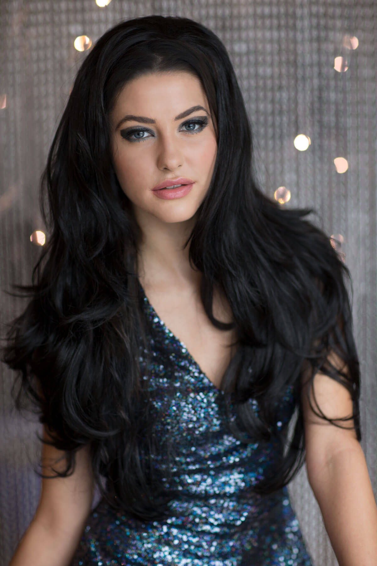 Black half wig hairpiece (3/4 wig), long layers: Aislynn jet black #1