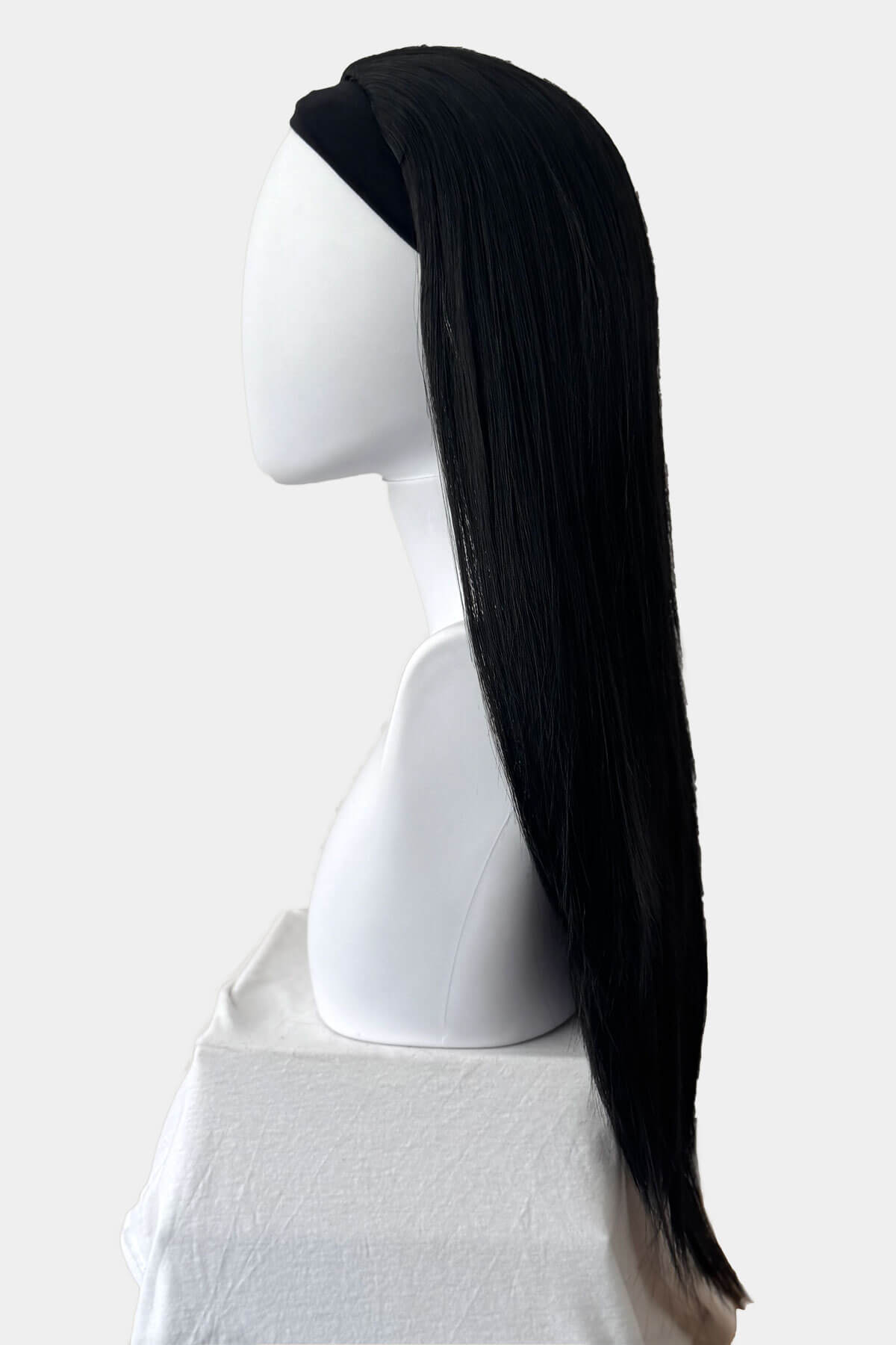 Straight black half wig hairpiece extension (3/4 wig): Theda