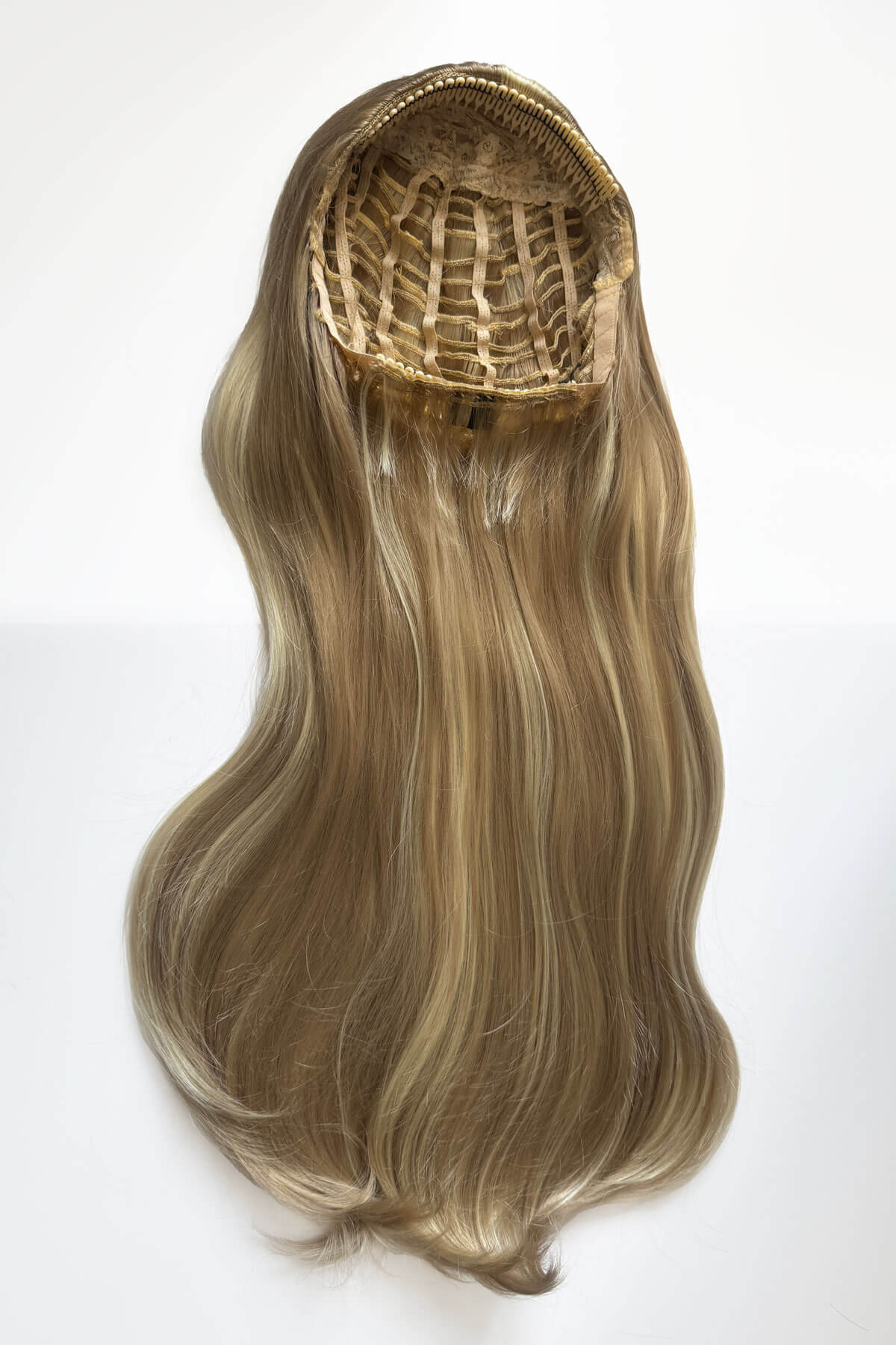 Ash blonde half wig on a plain background. Kate - Heat Styleable Extra Long, Gentle Wave Half Wig  blonde 24H613