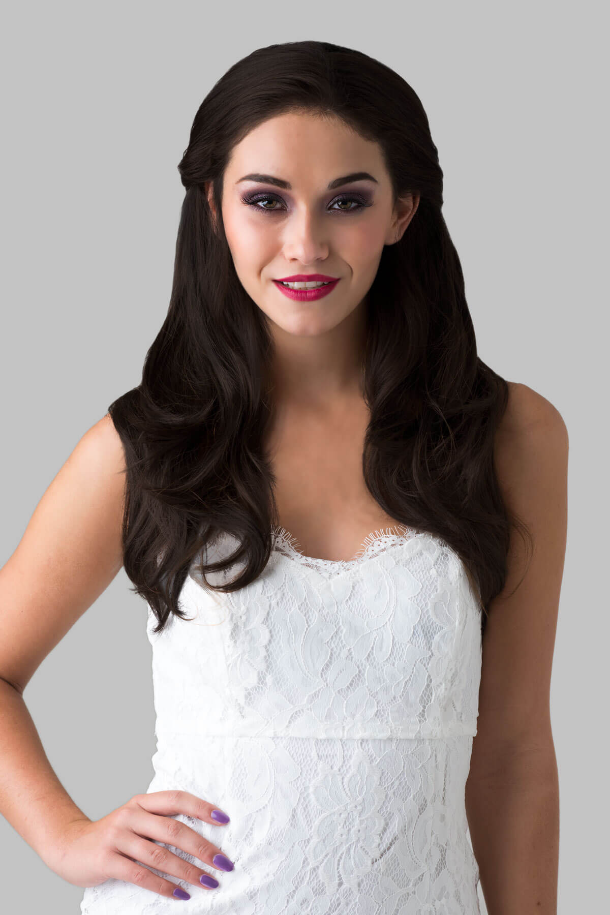 Brown half wig hairpiece (3/4 wig), gently layered: Briar dark brown 4