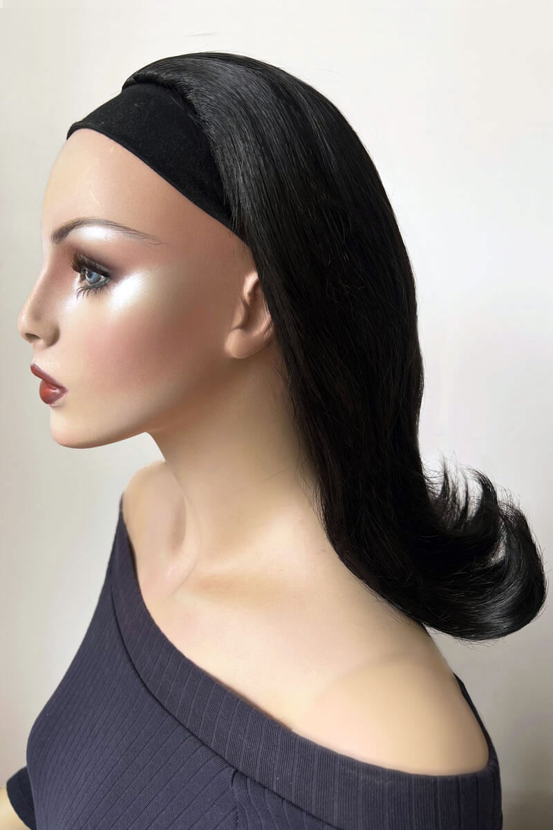 1960s half wig hairpiece, flicked, hair flip: Philippa black 1B