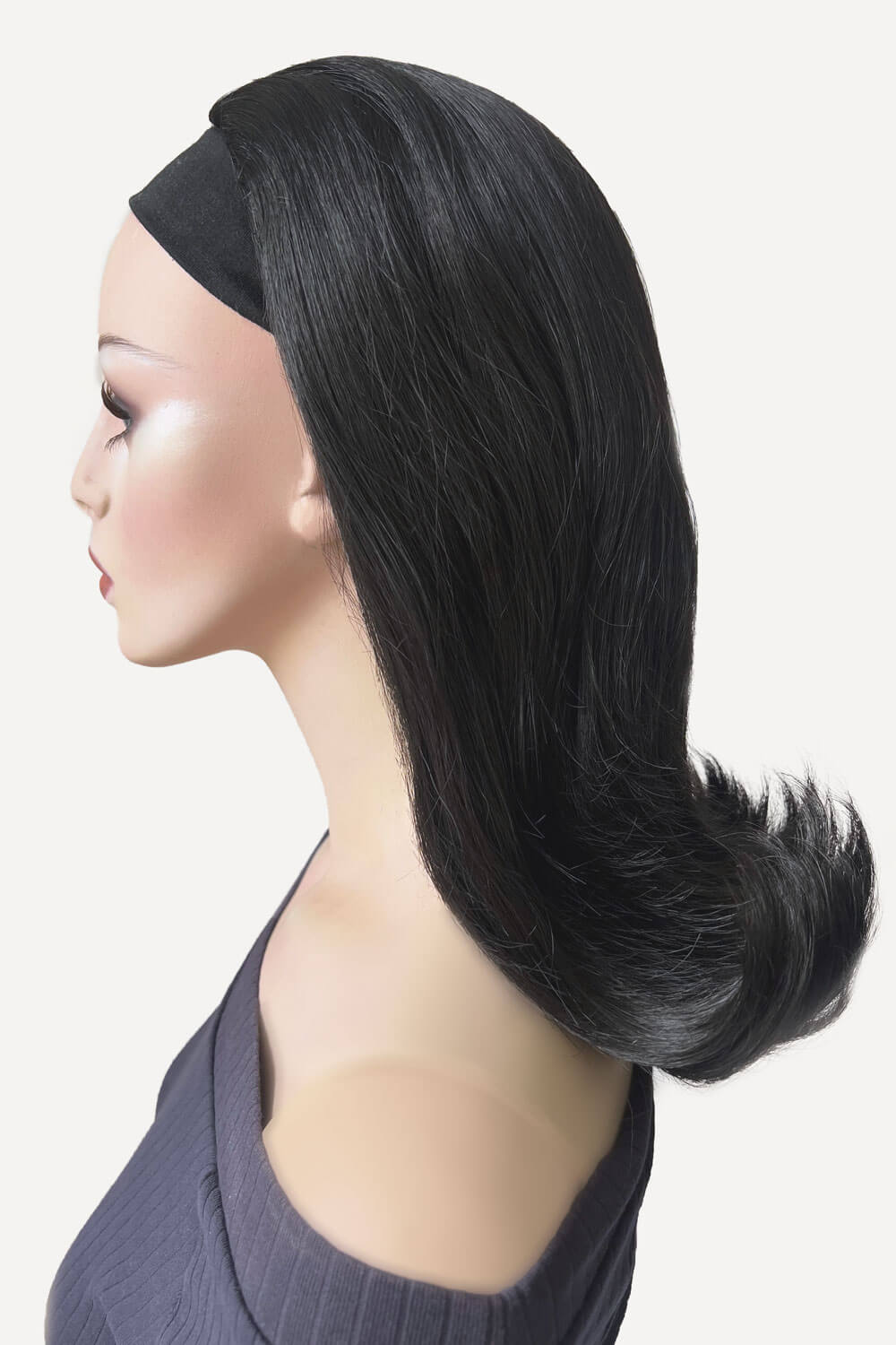 1960s half wig hairpiece, flicked, hair flip: Philippa black 1B