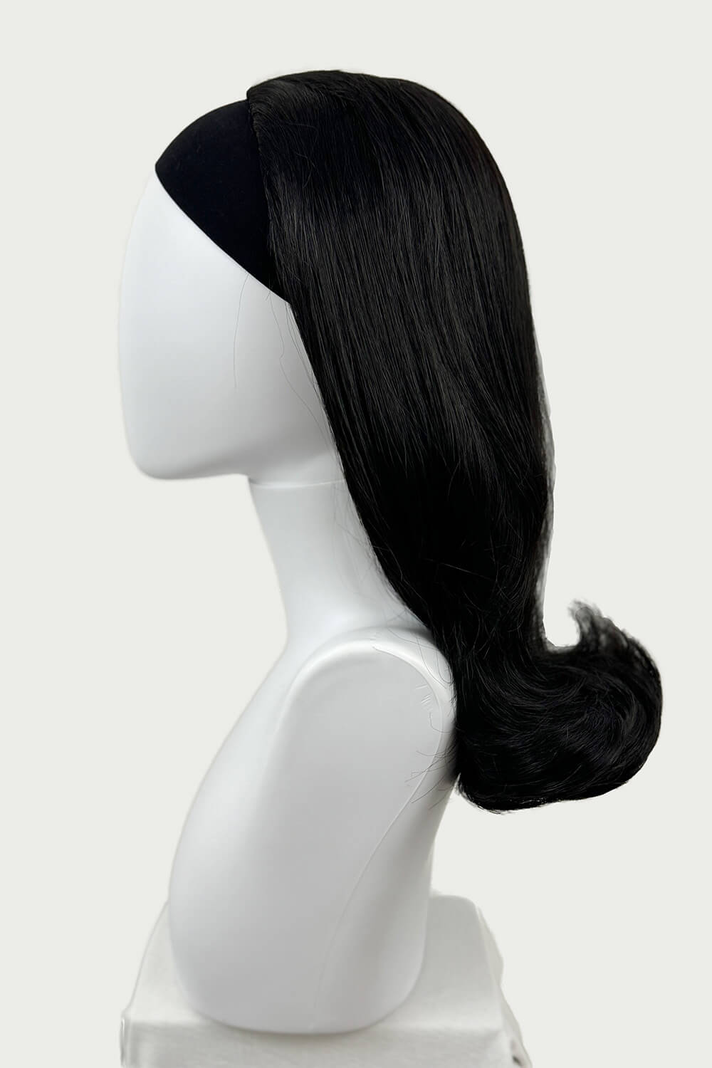 1960s half wig hairpiece, flicked, hair flip: Philippa black 1B