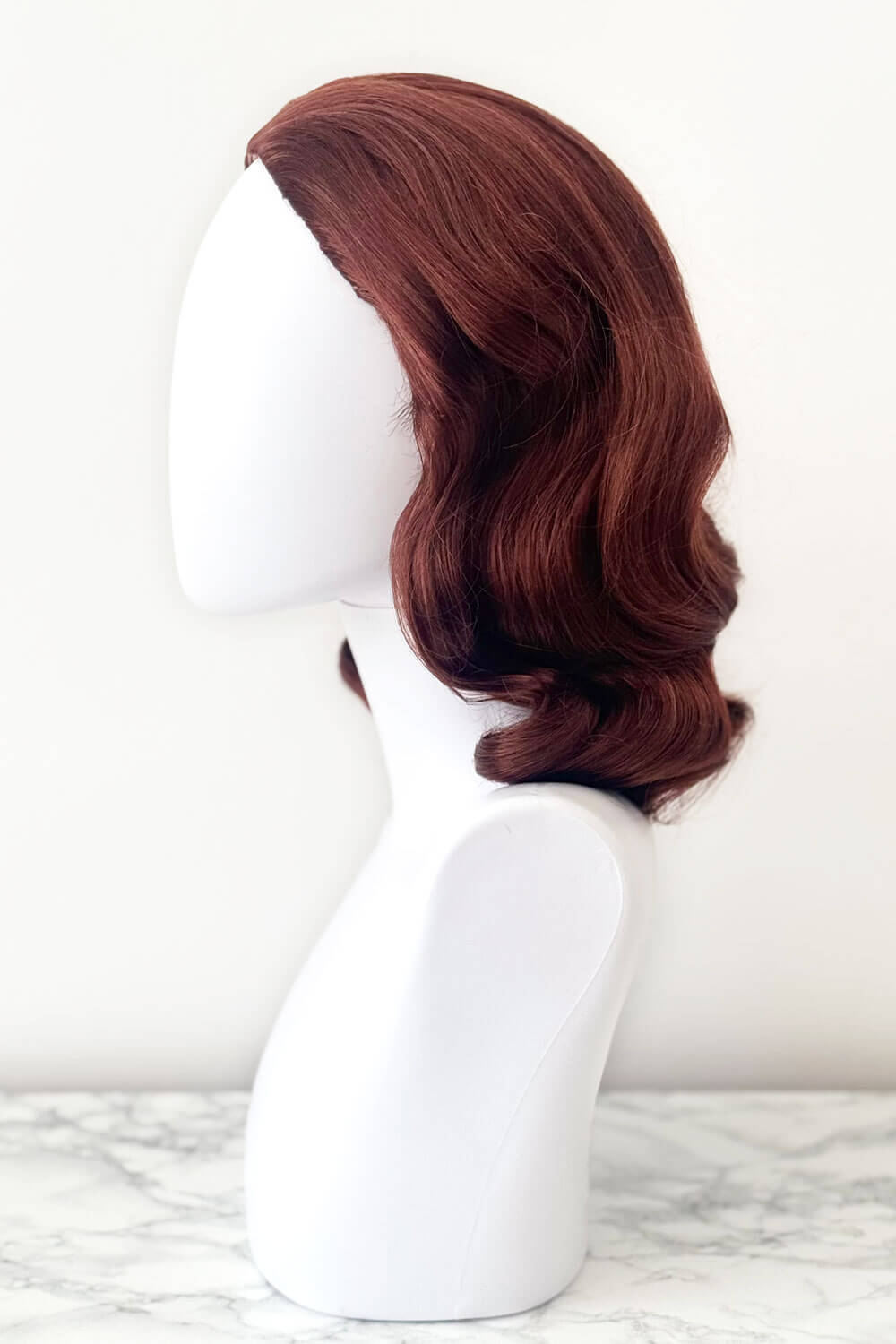 1940s style half wig hairpiece with beautiful marcel waves: Virginia copper red 130
