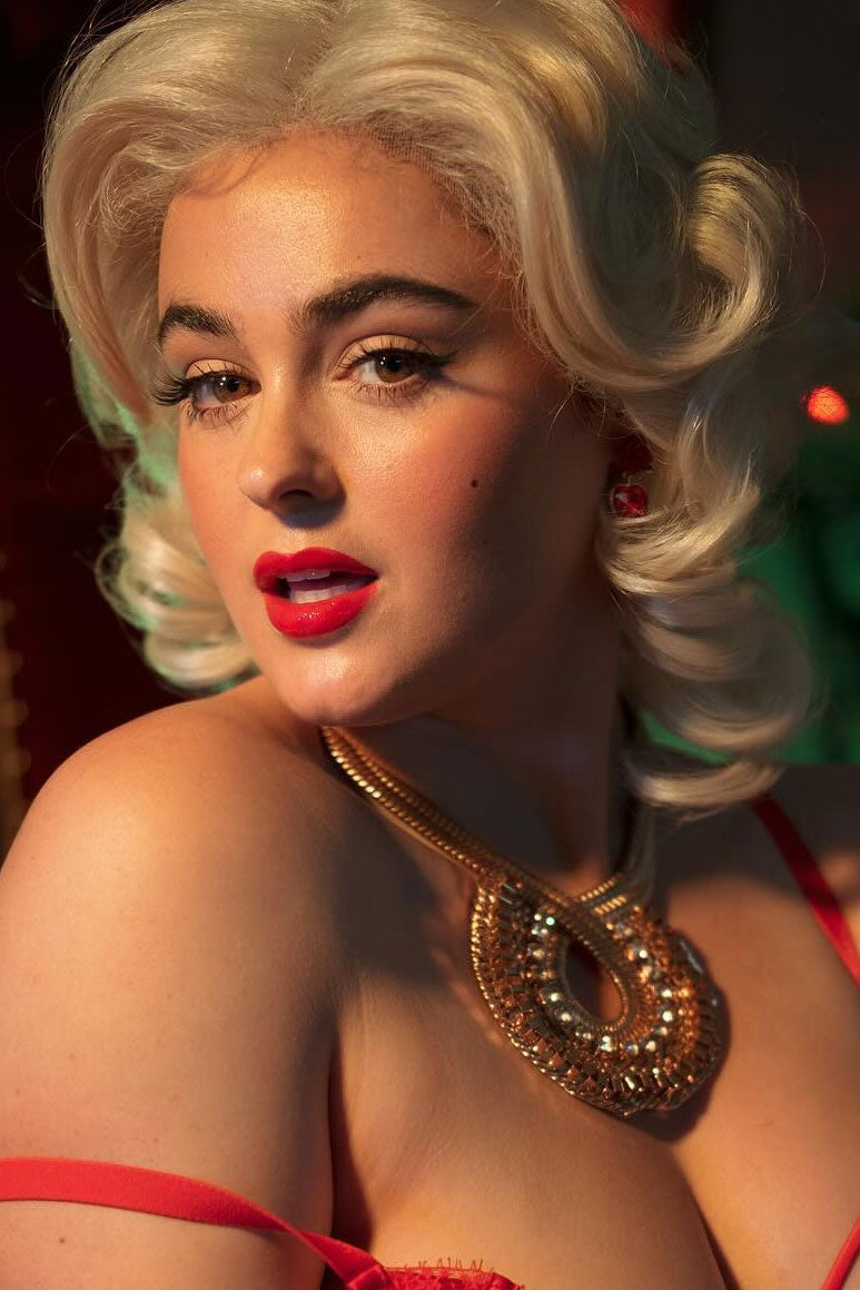 Blonde lacefront wig, pinup/vintage style, mid length with finger waves: Lucinda