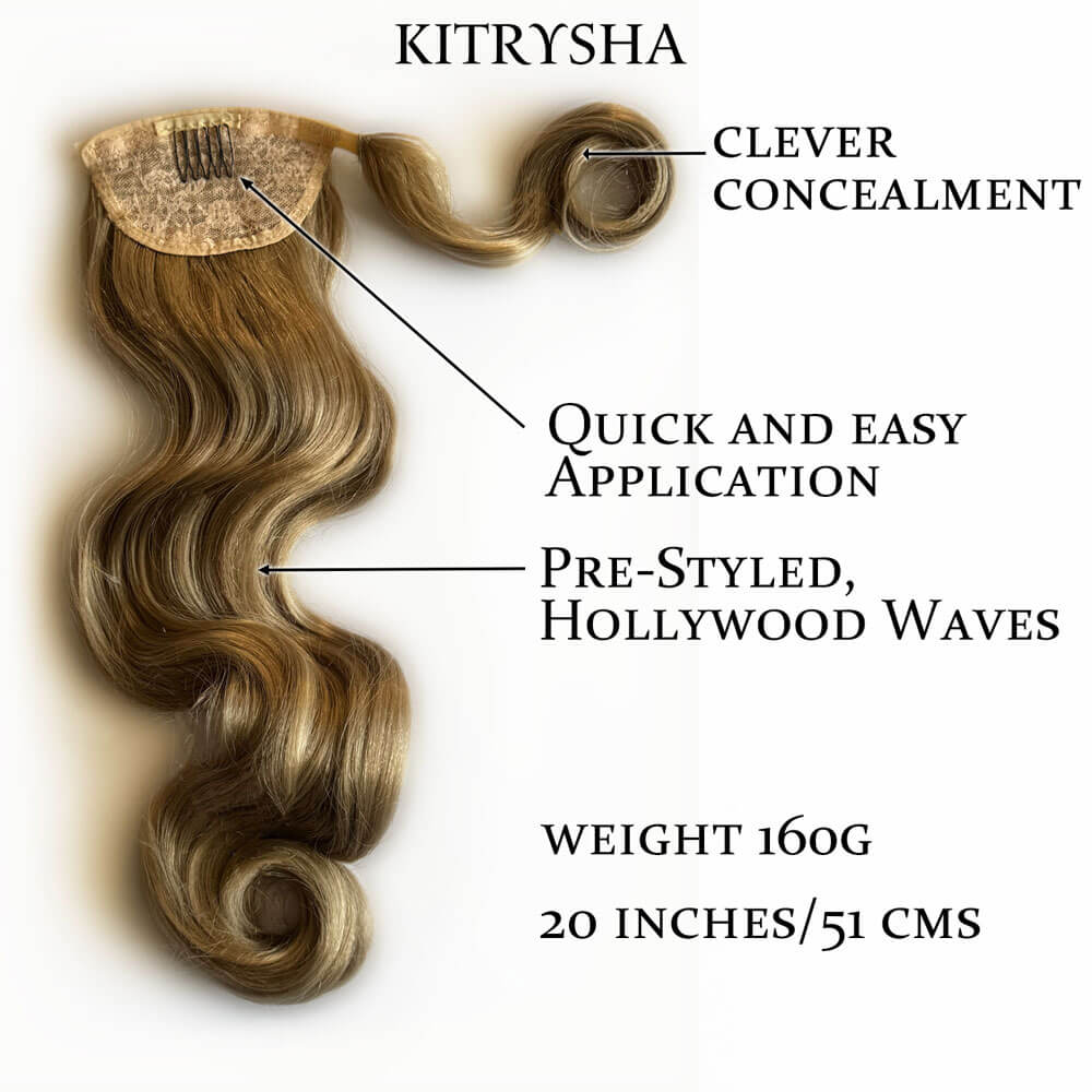 Long ponytail hairpiece with vintage waves: Kitrysha - blonde 24H613 - details