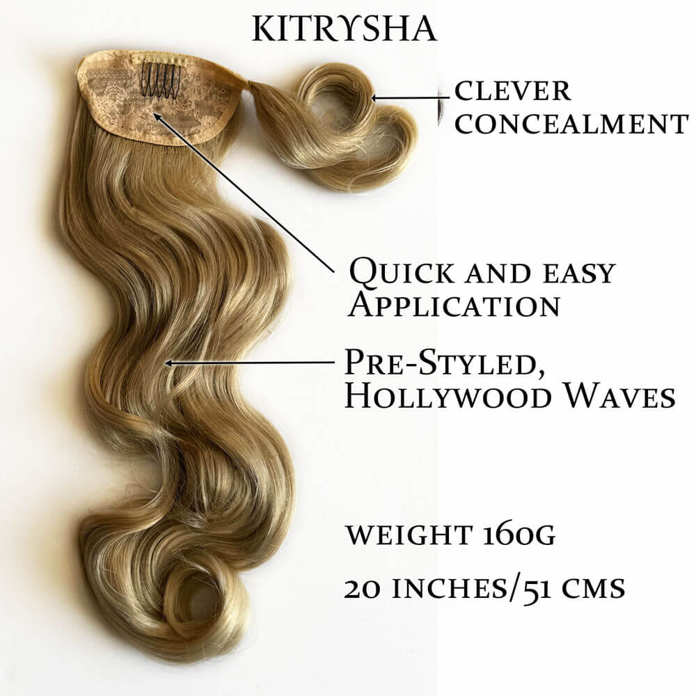 Long ponytail hairpiece with vintage waves: Kitrysha - blonde 613T24 - details 