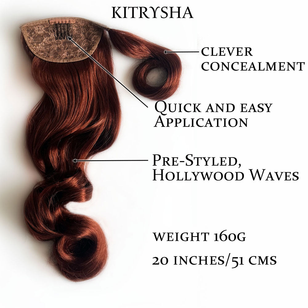 Long ponytail hairpiece with vintage waves: Kitrysha -copper 130