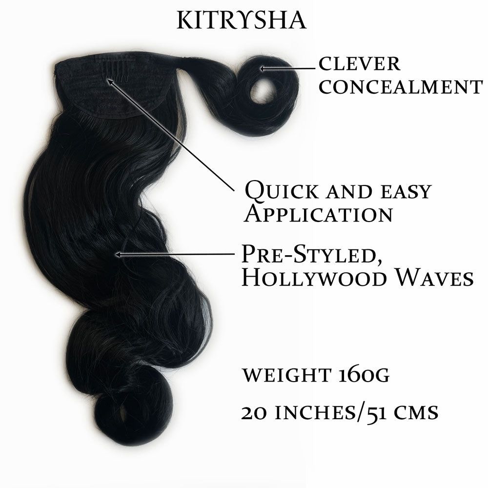 Long ponytail with vintage waves: Kitrysha jet black 1