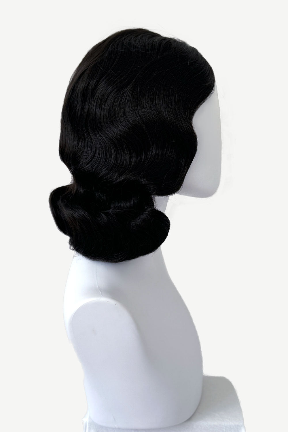 Brown 1940s pinup style wig, with finger waves: Honey dark brown 4